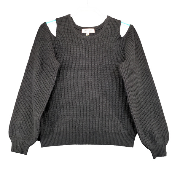 Philosophy Republic Clothing Womens Wool Blend Sweater Black Small Cold Shoulder - Picture 1 of 12